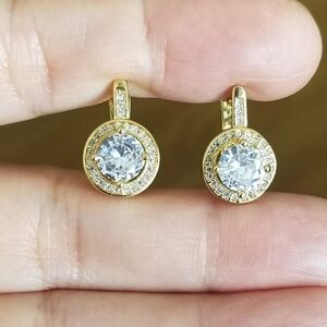 New 18K Gold Plated Round Cut Diamond Drop Hoop Earrings for Women